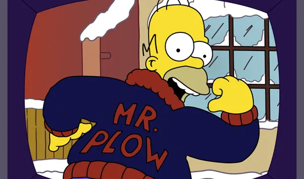 Homer con su chaqueta de Mr. Plow